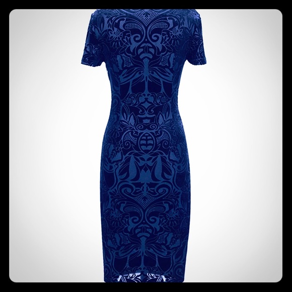 NWT brocade cut velvet midnight blue short sleeve - Picture 5 of 12